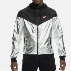 Nike Men's metallic silver and black zip up jacket red detailing size XL